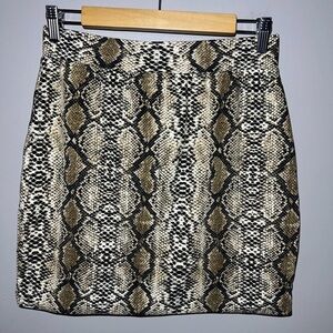 MESHKI Onida mini bodycon skirt brown snake Skin Print Size Large Lined Stretch